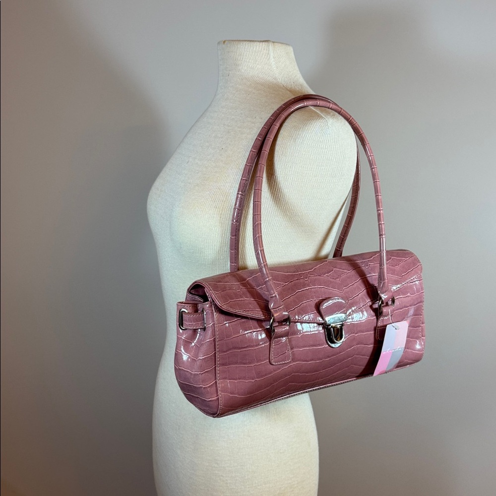Pink Crocodile-Embossed Handbag